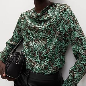 Animal Print Cowl Neck Blouse